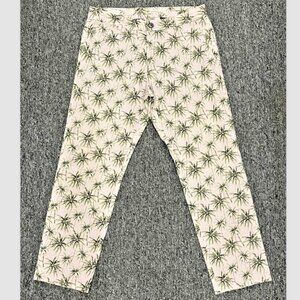 DRIES VAN NOTEN PALM PRINT COTTON / LINEN PANTS - IT 48 / US 32"